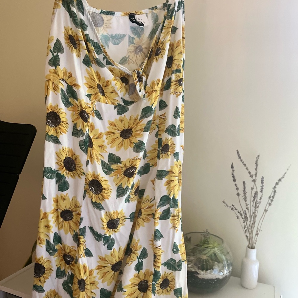 H&M Sunflower Dress, Size Large, Yellow & White